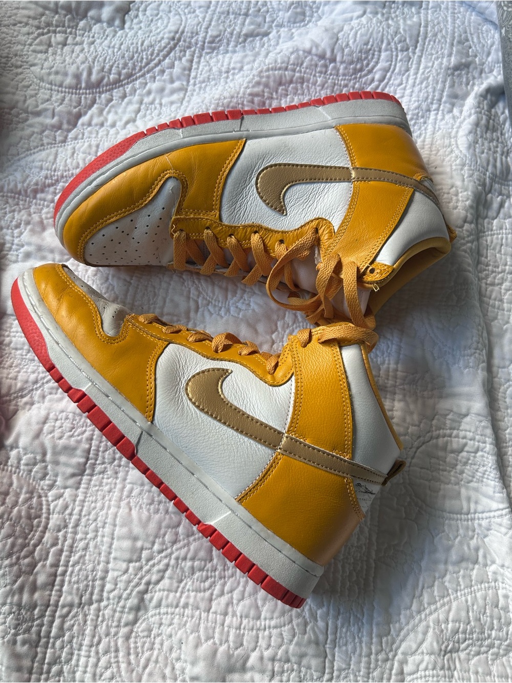 Jordan High-Top Sneakers in Yellow, White & Red